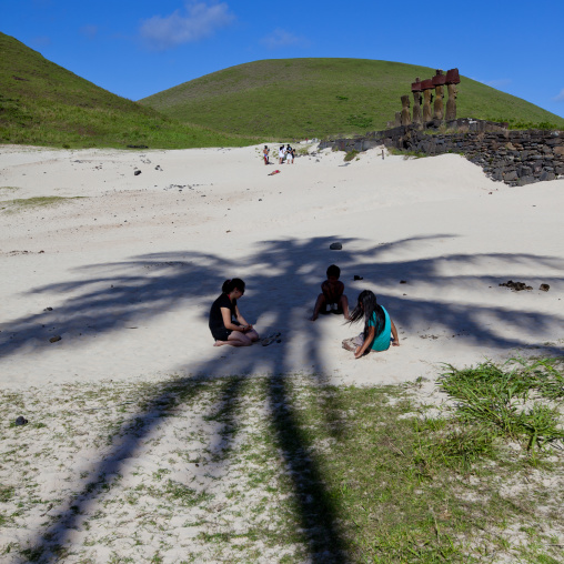 Anakena beach, Easter Island, Hanga Roa, Chile