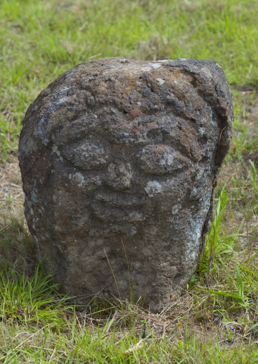 Human face petroglyph, Easter Island, Hanga Roa, Chile