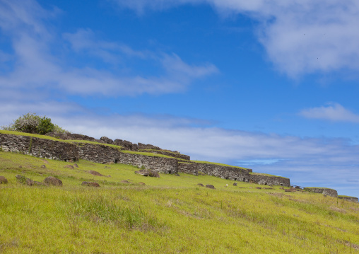 Restored houses in a ceremonial village, Easter Island, Orongo, Chile