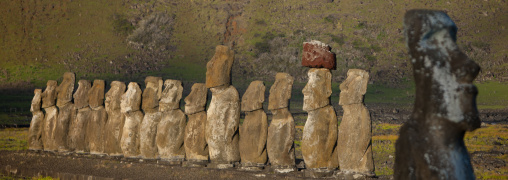 Monolithic moai statues at ahu tongariki, Easter Island, Hanga Roa, Chile