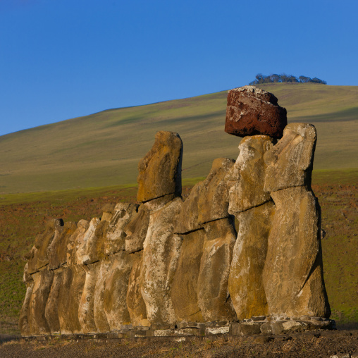 Monolithic moai statues at ahu tongariki, Easter Island, Hanga Roa, Chile