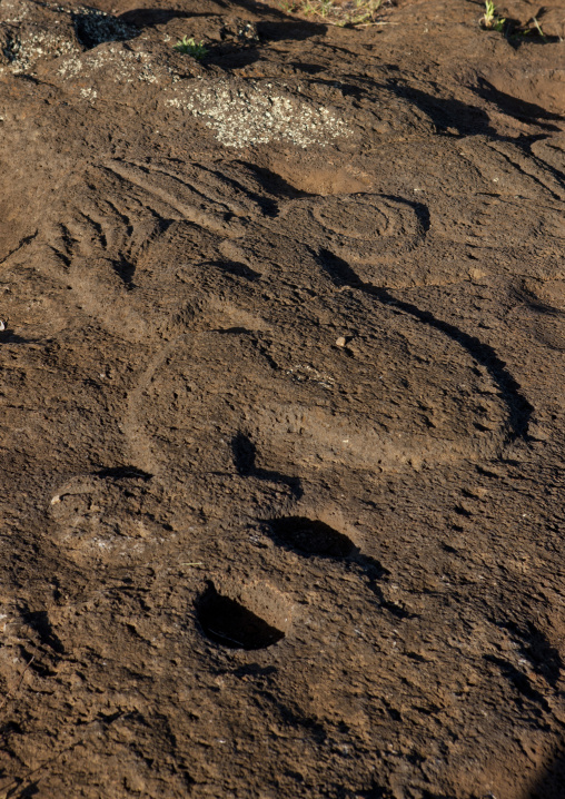 Bird man petroglyph in ahu tongariki area, Easter island, Chile, Easter Island, Hanga Roa, Chile