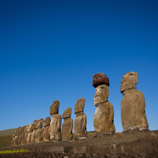 Monolithic moai statues at ahu tongariki, Easter Island, Hanga Roa, Chile