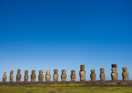 Monolithic moai statues at ahu tongariki, Easter Island, Hanga Roa, Chile