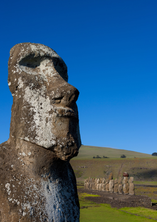 Monolithic moai statue at ahu tongariki, Easter Island, Hanga Roa, Chile