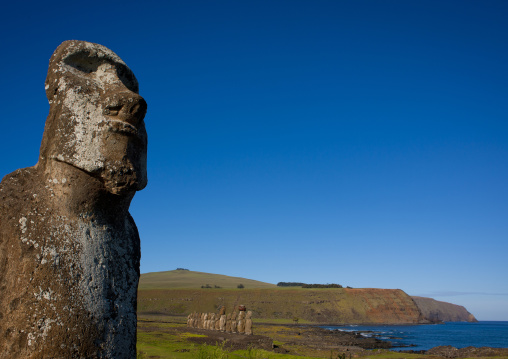 Monolithic moai statue at ahu tongariki, Easter Island, Hanga Roa, Chile