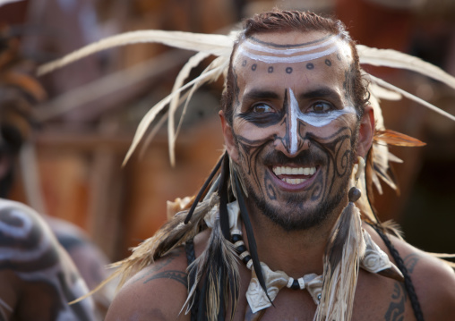 Tribal dances during carnival during Tapati festival, Easter Island, Hanga Roa, Chile