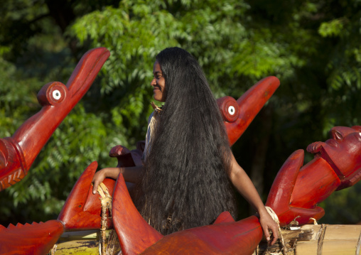 Float carnival parade during tapati festival, Easter Island, Hanga Roa, Chile