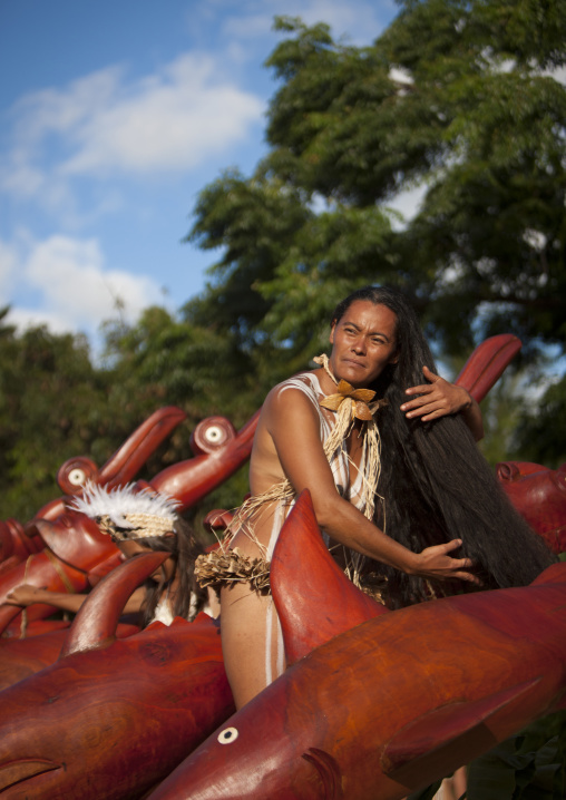 Float carnival parade during tapati festival, Easter Island, Hanga Roa, Chile