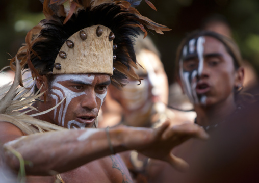 Tribal dances during carnival during Tapati festival, Easter Island, Hanga Roa, Chile