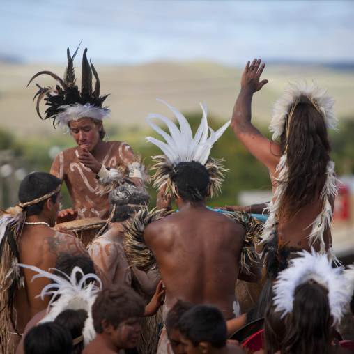 Tribal dances during carnival during Tapati festival, Easter Island, Hanga Roa, Chile