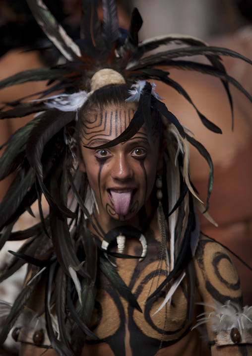 Tribal dances during carnival during Tapati festival, Easter Island, Hanga Roa, Chile