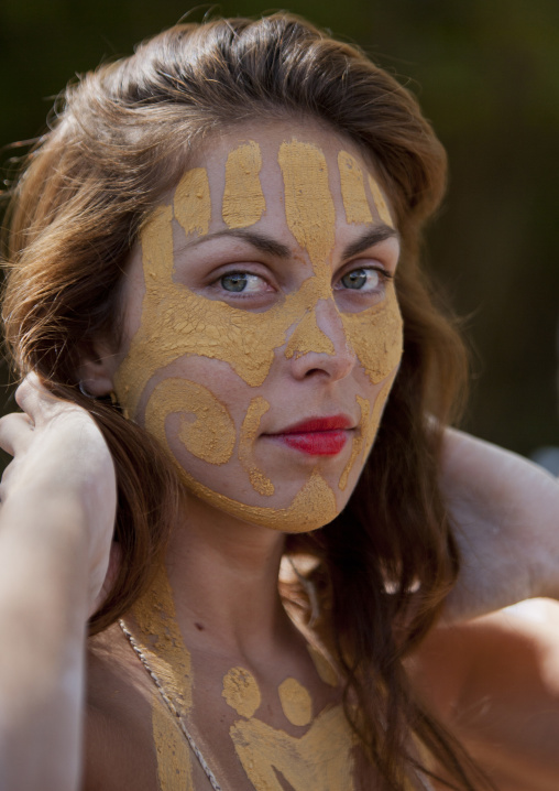 Beautiful woman during carnival parade during Tapati festival, Easter Island, Hanga Roa, Chile