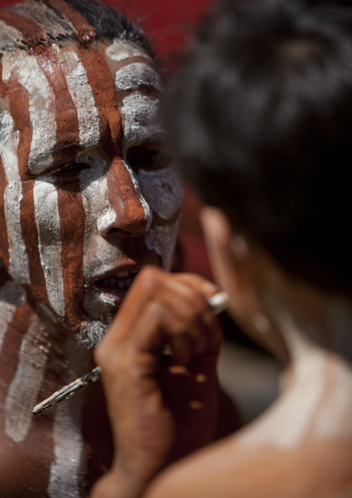 Kiea body painting during tapati festival, Easter Island, Hanga Roa, Chile