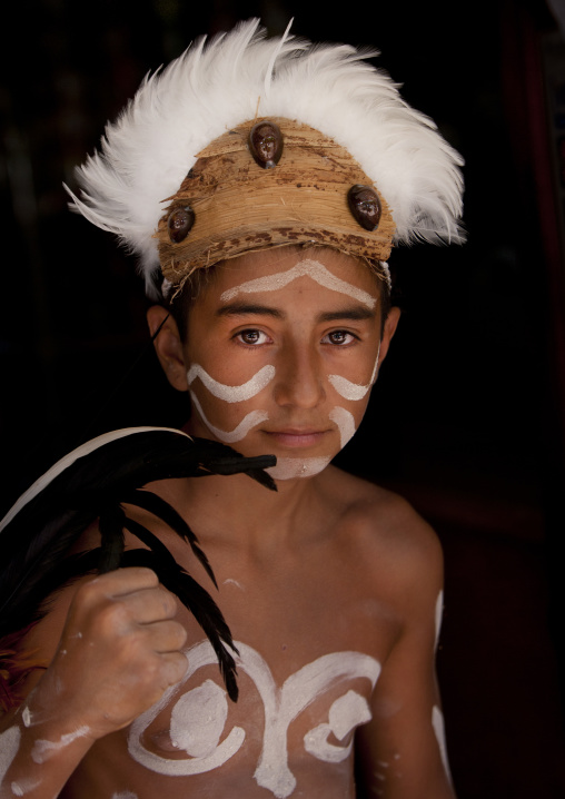 Kid during tapati festival, Easter Island, Hanga Roa, Chile