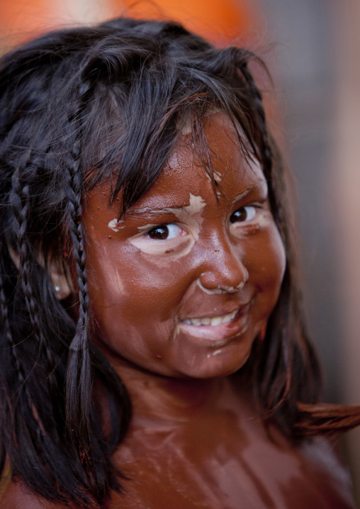 Smiling kid during tapati festival, Easter Island, Hanga Roa, Chile