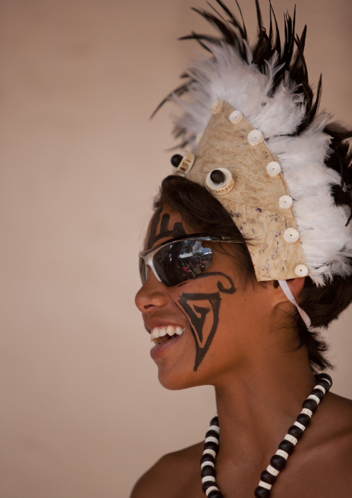 Kid during tapati festival, Easter Island, Hanga Roa, Chile