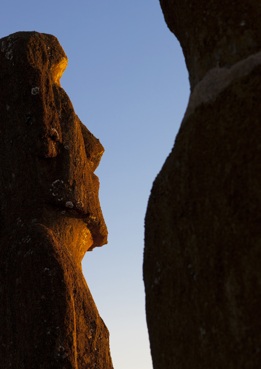 Moais in ahu akivi at sunset, Easter Island, Hanga Roa, Chile