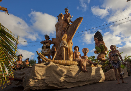 Float carnival parade during tapati festival, Easter Island, Hanga Roa, Chile