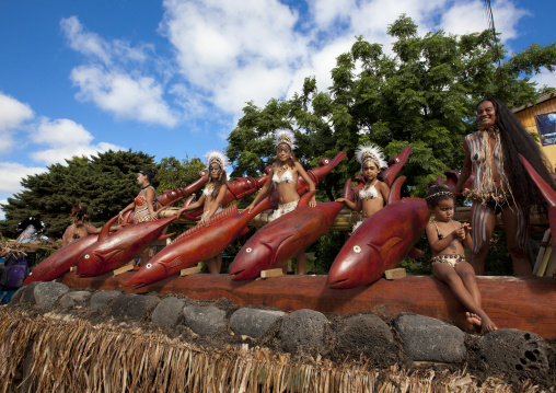 Float carnival parade during tapati festival, Easter Island, Hanga Roa, Chile