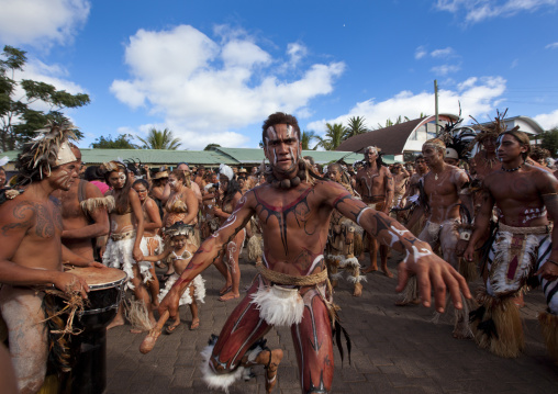 Tribal dances during carnival during Tapati festival, Easter Island, Hanga Roa, Chile