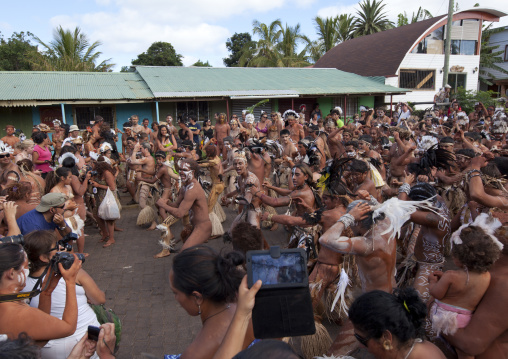 Tribal dances during carnival during Tapati festival, Easter Island, Hanga Roa, Chile