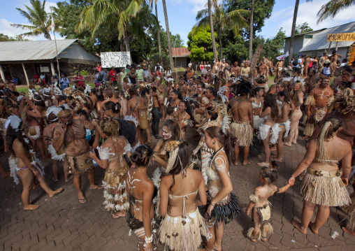 Carnival parade during  in tapati festival, Easter Island, Hanga Roa, Chile