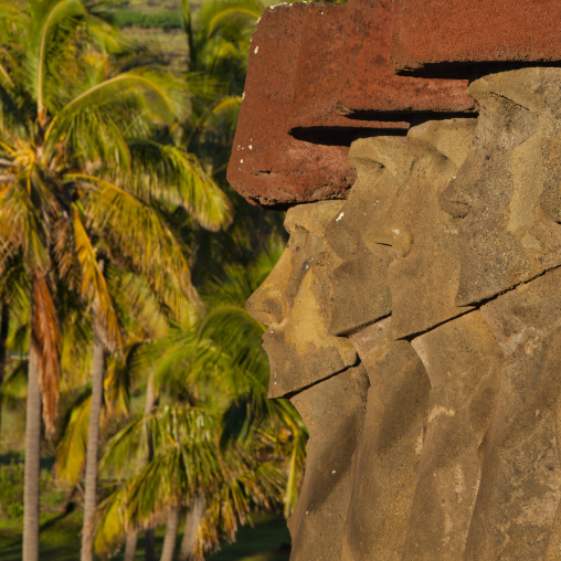 Moais in ahu nau nau at anakena beach, Easter Island, Hanga Roa, Chile