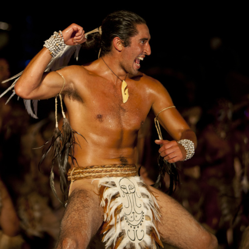 Traditional dances during tapati festival, Easter Island, Hanga Roa, Chile