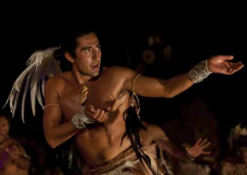 Traditional dances during tapati festival, Easter Island, Hanga Roa, Chile