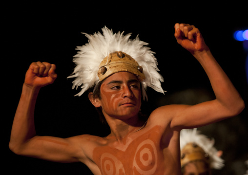 Dances during tapati festival, Easter Island, Hanga Roa, Chile