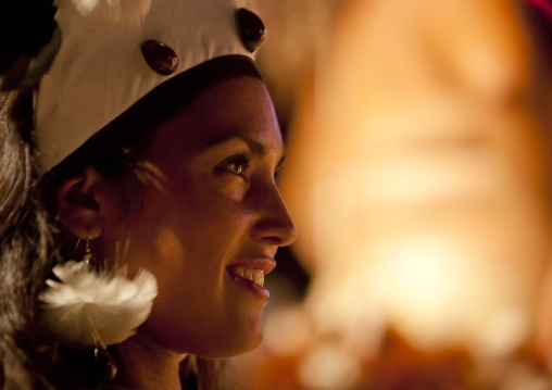 Traditional dances during tapati festival, Easter Island, Hanga Roa, Chile