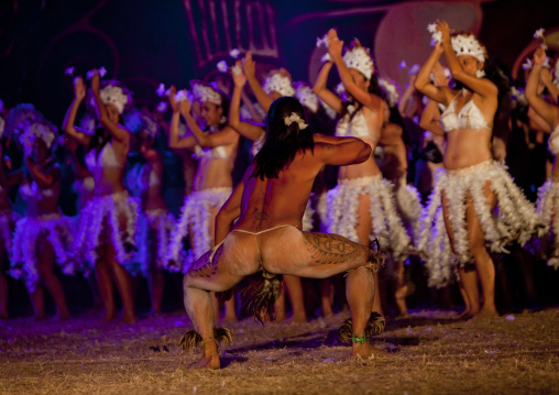 Traditional dances during tapati festival, Easter Island, Hanga Roa, Chile