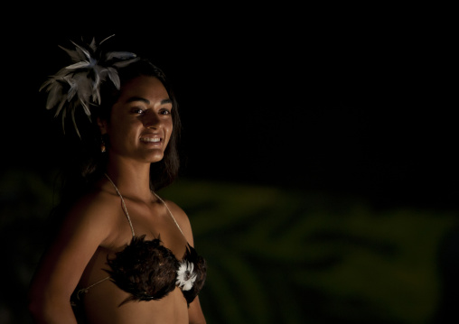 Lili Pate dancing during tapati festival, Easter Island, Hanga Roa, Chile