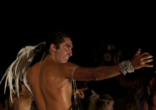 Traditional dances during tapati festival, Easter Island, Hanga Roa, Chile