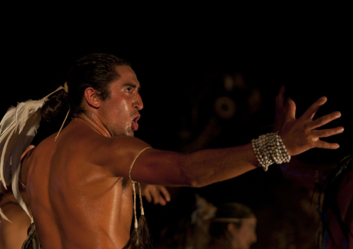 Traditional dances during tapati festival, Easter Island, Hanga Roa, Chile