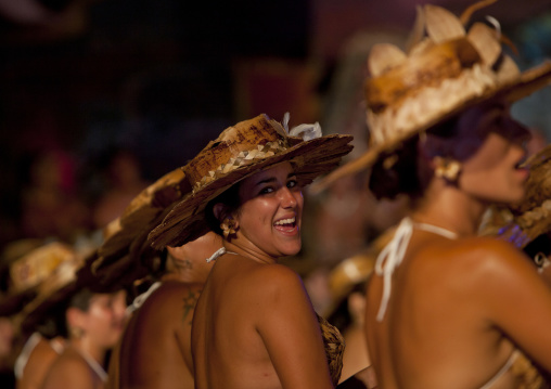 Traditional dances during tapati festival, Easter Island, Hanga Roa, Chile