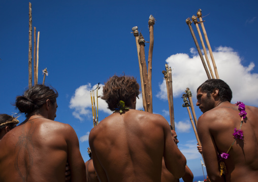 Spear competition during tapati festival, Easter Island, Hanga Roa, Chile