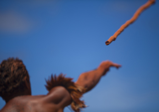 Spear competition during tapati festival, Easter Island, Hanga Roa, Chile