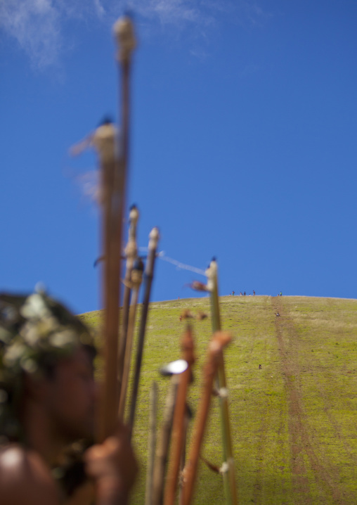 Spear competition during tapati festival, Easter Island, Hanga Roa, Chile