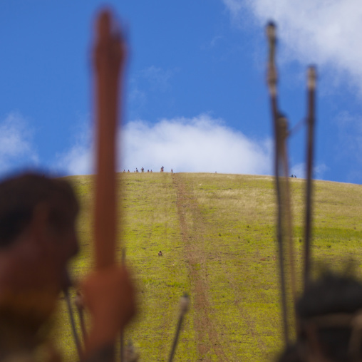 Spear competition during tapati festival, Easter Island, Hanga Roa, Chile