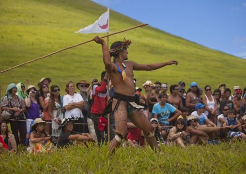 Spear competition during tapati festival, Easter Island, Hanga Roa, Chile