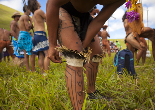 Spear competition during tapati festival, Easter Island, Hanga Roa, Chile