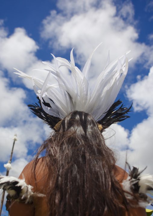 Woman with traditional headdress, Easter Island, Hanga Roa, Chile