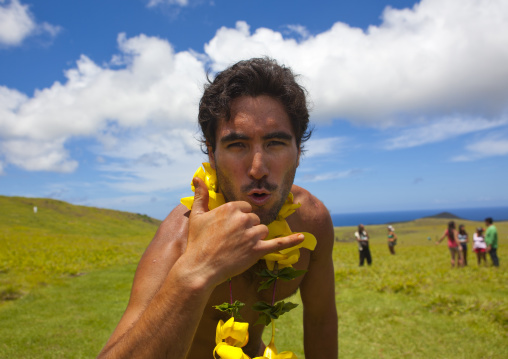 Tau' a rapa nui race competition during tapati festival, Easter Island, Hanga Roa, Chile