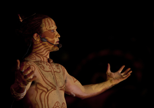 Takona body painting competition during tapati festival, Easter Island, Hanga Roa, Chile