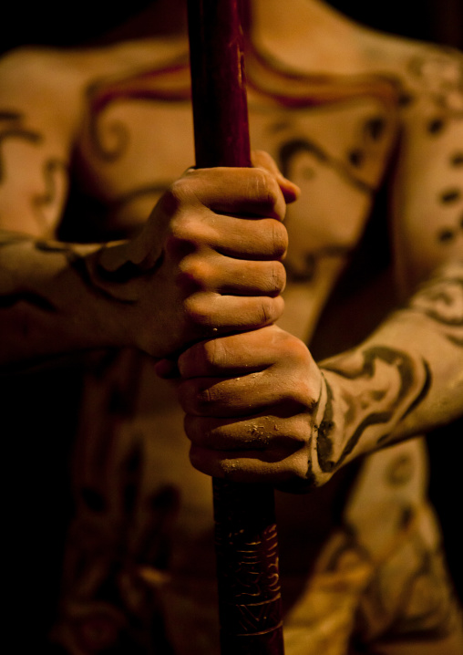 Takona body painting competition during tapati festival, Easter Island, Hanga Roa, Chile