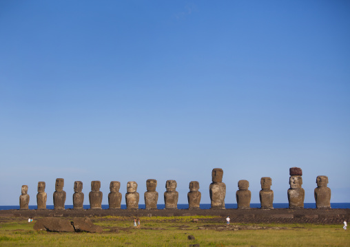 Monolithic moai statues at ahu tongariki, Easter Island, Hanga Roa, Chile