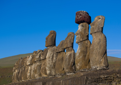 Monolithic moai statues at ahu tongariki, Easter Island, Hanga Roa, Chile