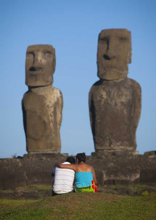 Monolithic moai statues at ahu tongariki, Easter Island, Hanga Roa, Chile